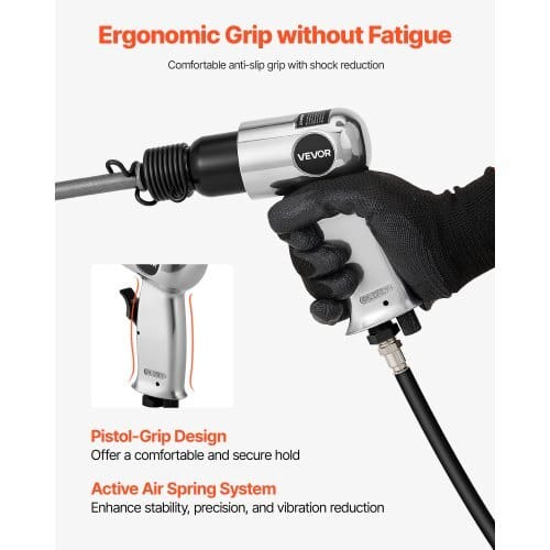 Air Hammer, 4500BPM Pneumatic Hammer with 1.57-inch Stroke & 4PCS Chisels Round Shank, Lightweight & Compact Air Chisel Pneumatic Shovel Tool for Cutting Punching Scraping