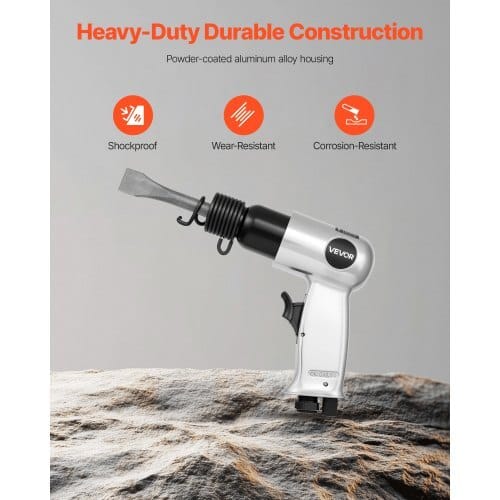 Air Hammer, 4500BPM Pneumatic Hammer with 1.57-inch Stroke & 4PCS Chisels Round Shank, Lightweight & Compact Air Chisel Pneumatic Shovel Tool for Cutting Punching Scraping