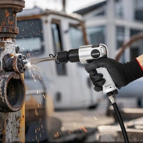 Air Hammer, 4500BPM Pneumatic Hammer with 1.57-inch Stroke & 4PCS Chisels Round Shank, Lightweight & Compact Air Chisel Pneumatic Shovel Tool for Cutting Punching Scraping