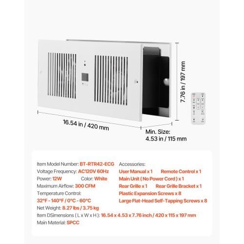 4-Inch Room to Room Fan, 2-in-1 300 CFM Through Wall Fan with Remote Control & Temperature Control, 10-Speed Ventilation Quiet Vent for Kitchen, Living & Laundry Room, Workshop