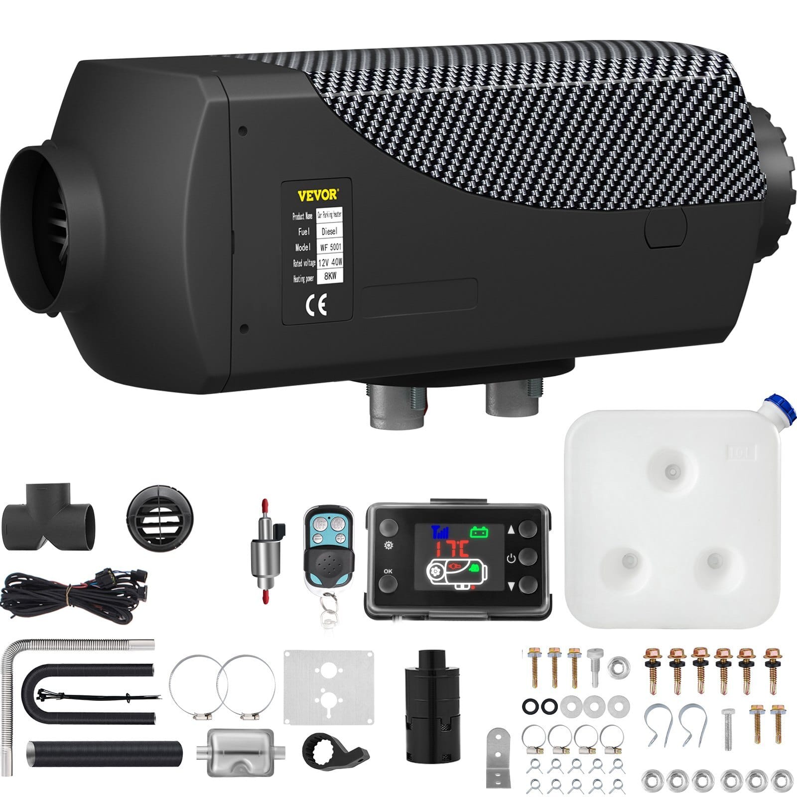 8KW Diesel Air Heater Muffler Diesel Heater 12V Remote Control Diesel Parking Heater with LCD Switch for Car Trucks Motorhome Boat and Bus