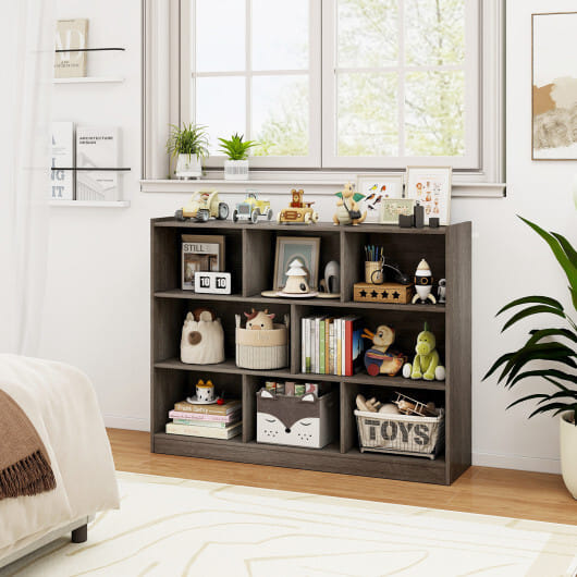 Costway 3-Tier Open Bookcase 8-Cube Floor Standing Storage Shelves Display Cabinet-Gray