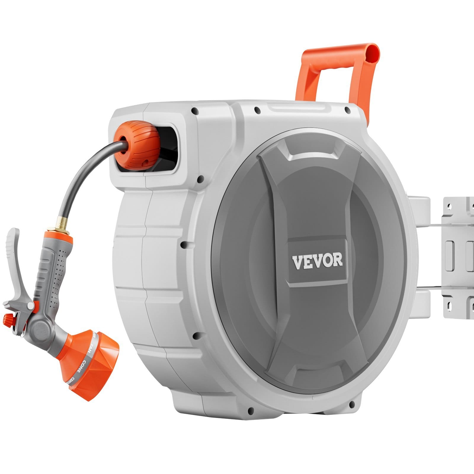Retractable Garden Hose Reel, 5/8 Inch x 100 ft Wall Mounted Hose Reel, Heavy Duty Garden Hose Reel with 9 Patterns Nozzle, Any Length Lock, Upgraded Slow Return System and 180?°Swivel Bracket