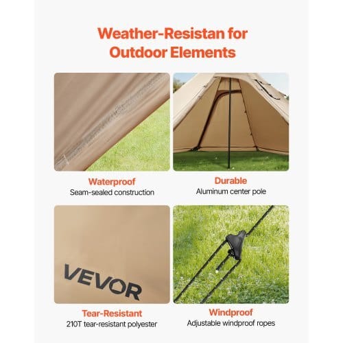 Hot Tent for 2 Persons, Portable Winter Tipi Tent with Stove Jack, Waterproof Camping Tents,  Lightweight 4 Season Shelter Tents for Hiking Fishing Backpacking, S Size