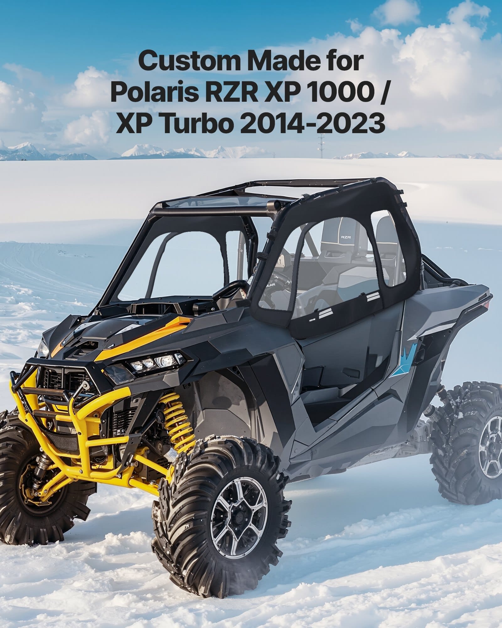 Cab Enclosure Upper Doors, Compatible with Polaris RZR XP 1000/XP Turbo 2014-2023, Soft Upper Doors, Windproof Upgraded Zipper UTV Soft Side Window Kit, Work with Side Mirrors and Windshields