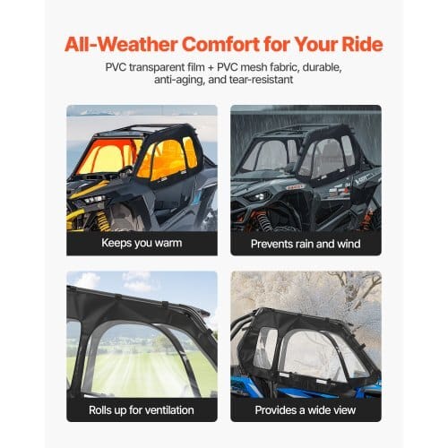 Cab Enclosure Upper Doors, Compatible with Polaris RZR XP 1000/XP Turbo 2014-2023, Soft Upper Doors, Windproof Upgraded Zipper UTV Soft Side Window Kit, Work with Side Mirrors and Windshields