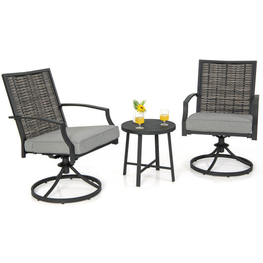 3 Piece Patio Swivel Chair Set with Soft Seat Cushions for Backyard - Color: Black