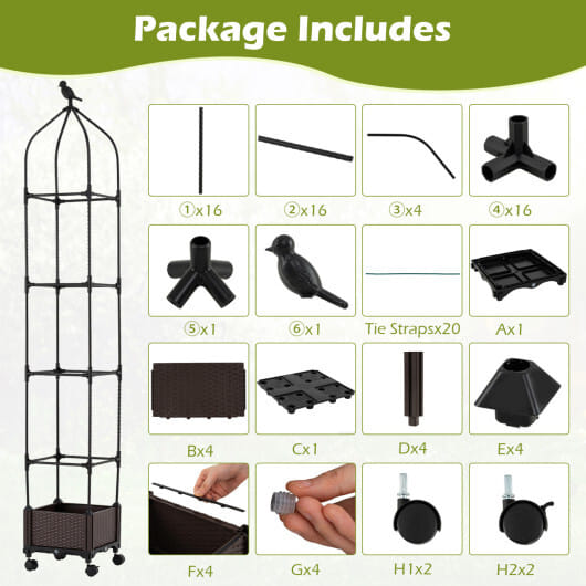 Costway 1 PCS Raised Garden Bed Tomato Cage Planter Box with PE-Coated Metal Trelli Wheels