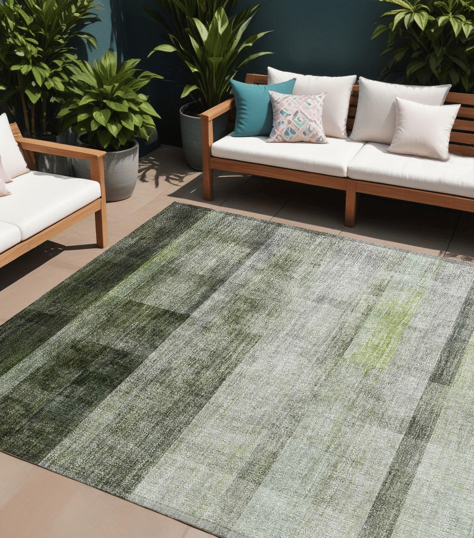 10' X 14' Olive Green Ombre Washable Non Skid Indoor Outdoor Area Rug