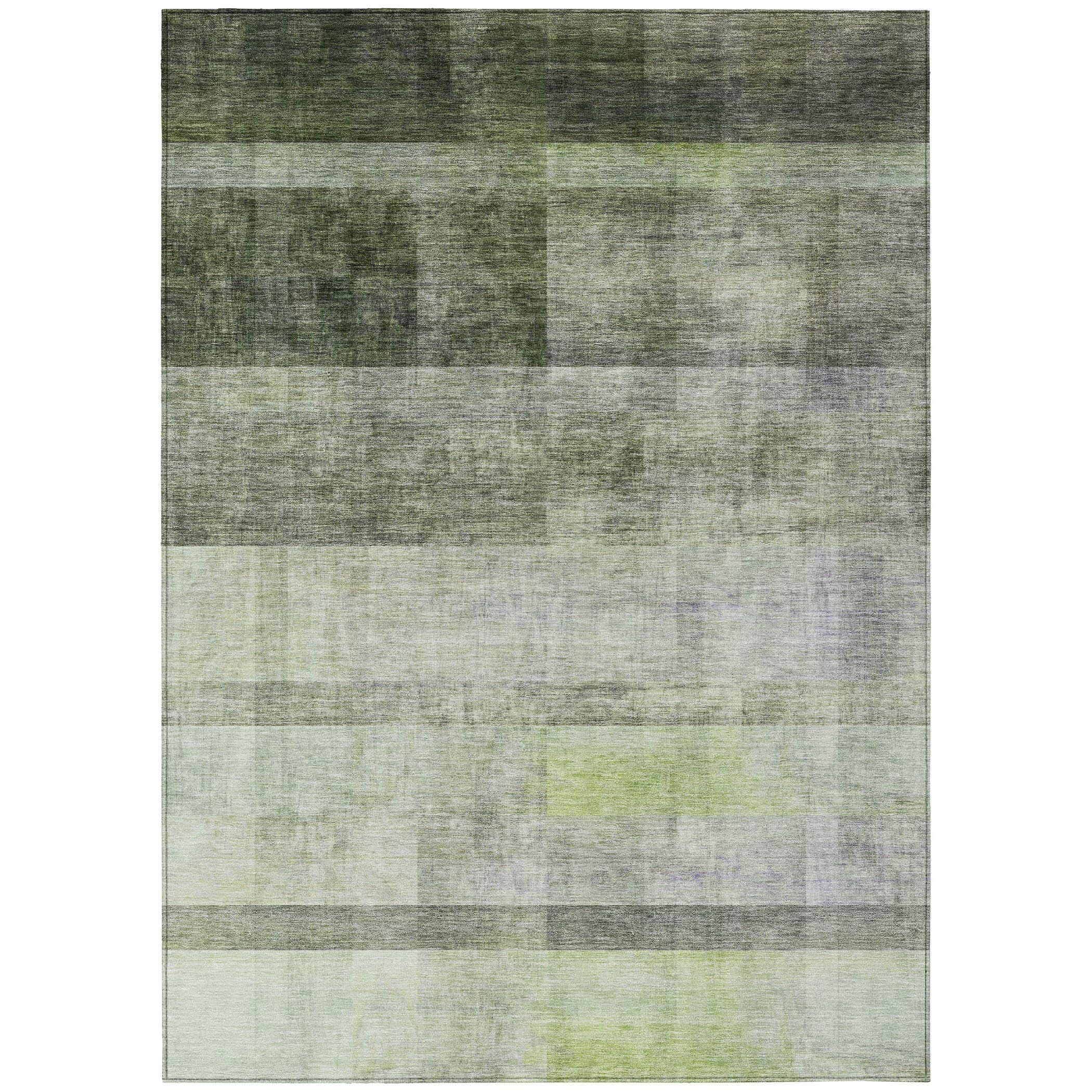 10' X 14' Olive Green Ombre Washable Non Skid Indoor Outdoor Area Rug