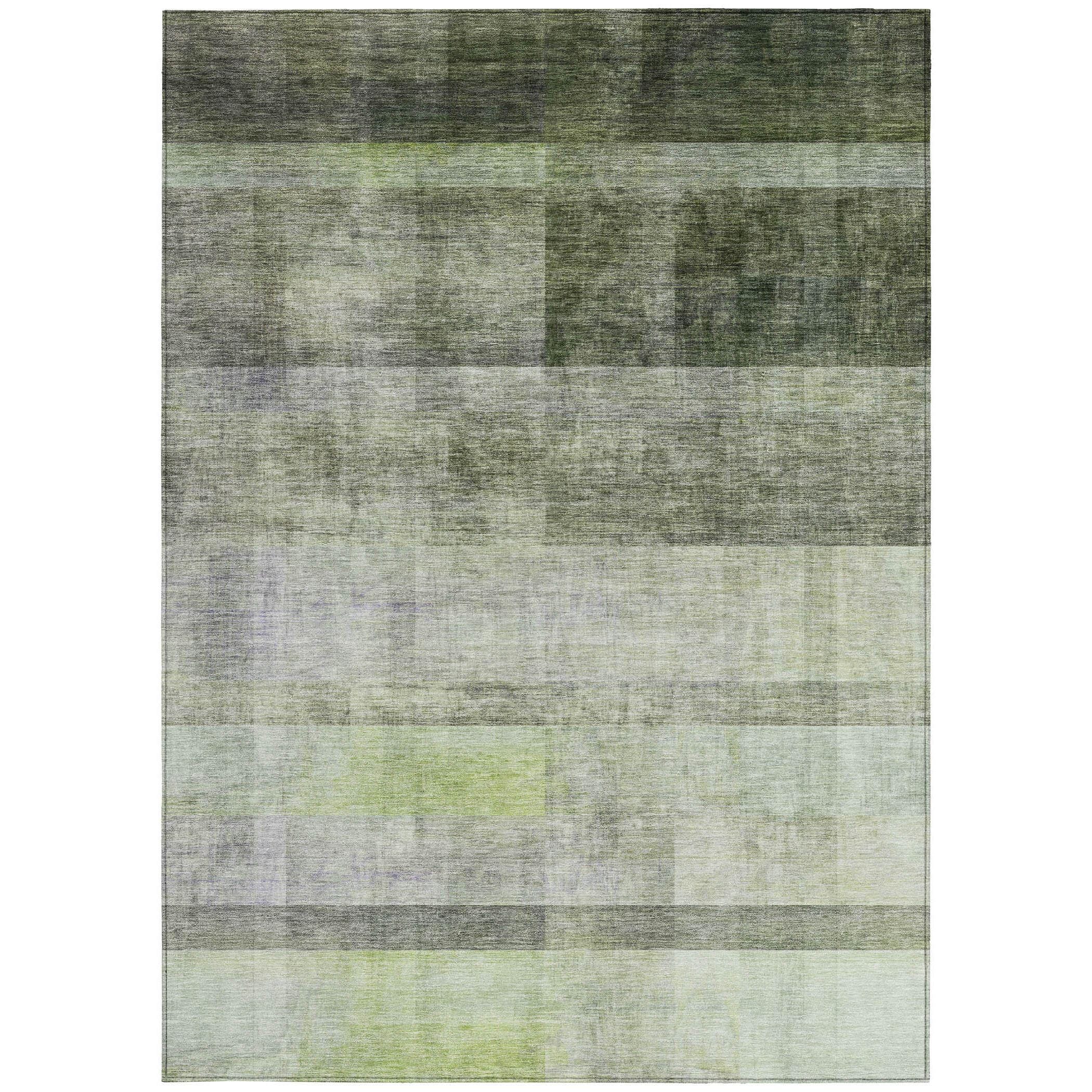 10' X 14' Olive Green Ombre Washable Non Skid Indoor Outdoor Area Rug