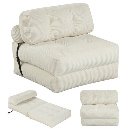 Folding Sofa Bed with Pillow and Back Support for Living Room-Beige - Color: Beige