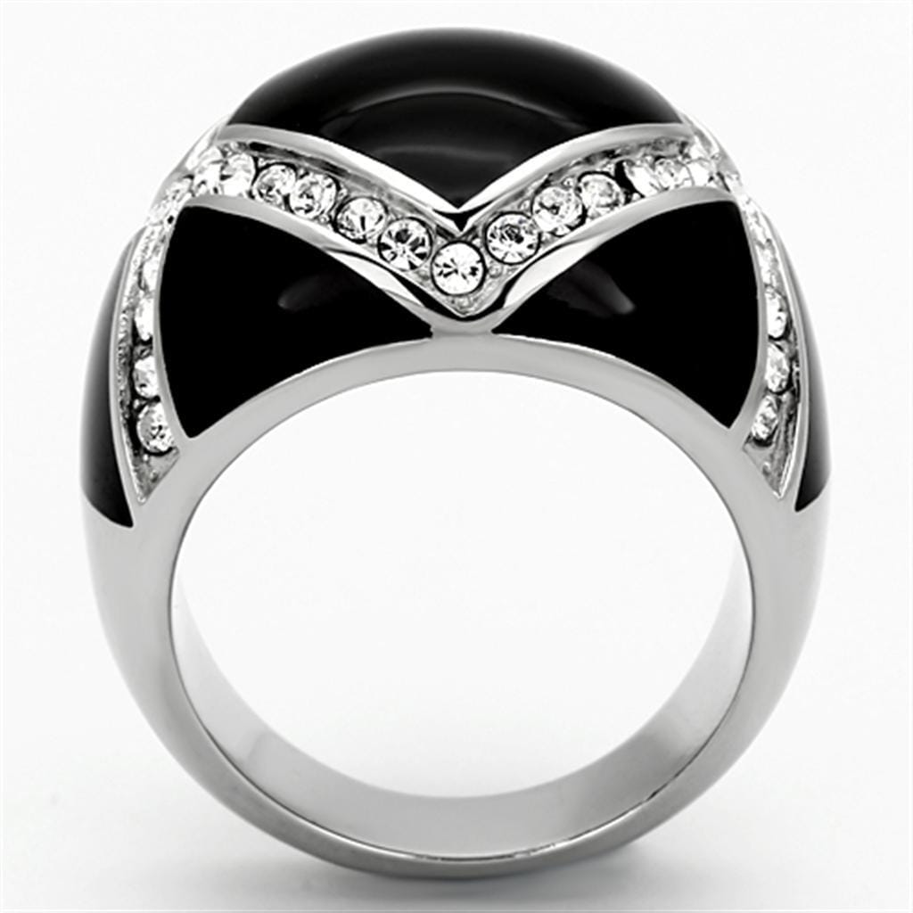 TK1132 - High polished (no plating) Stainless Steel Ring with Top Grade Crystal in Clear