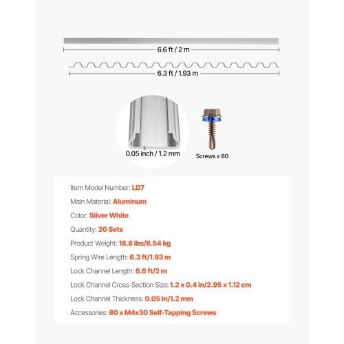 Greenhouse Spring Wire and Lock Channel, 20 Packs 6.56 ft PVC-Coated Wiggle Wire & Aluminum Alloy Channel Bundle Kit with Included Screws, 0.05 in Thickened, Poly Film & Shade Cloth Attachments