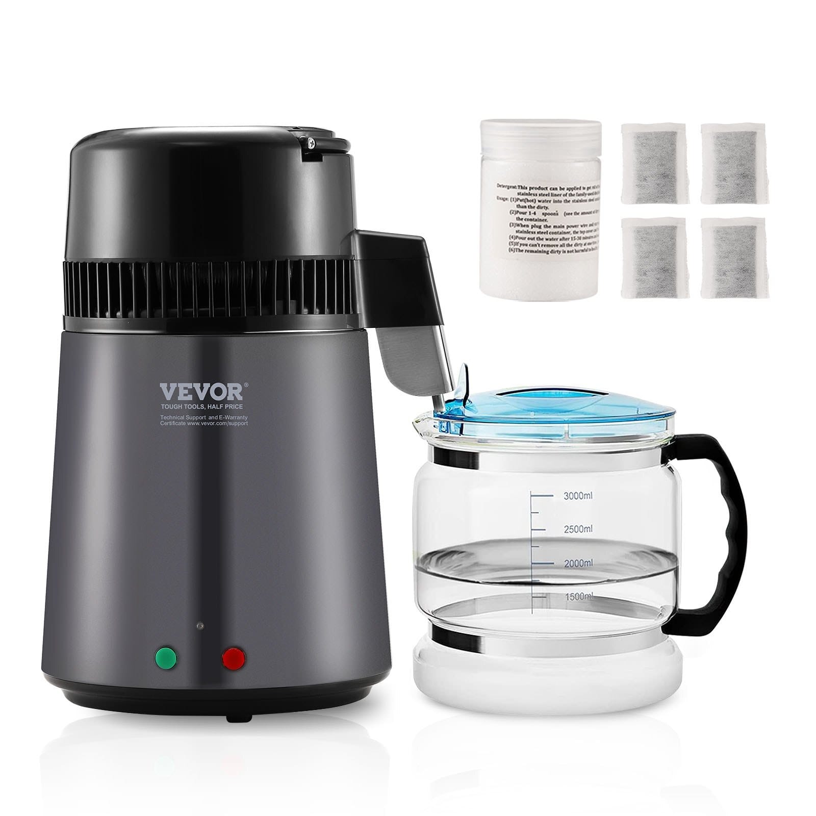 Water Distiller, 4L 1.05 Gallon Pure Water Purifier Filter For Home Countertop, 750W Distilled Water Maker, Stainless Steel Interior Distiller Water Making Machine to Make Clean Water, Gray