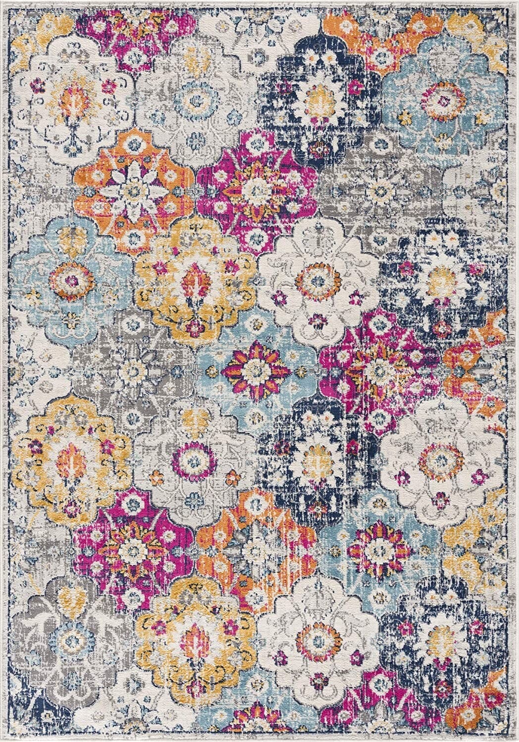 4' X 6' Blue and Ivory Floral Area Rug
