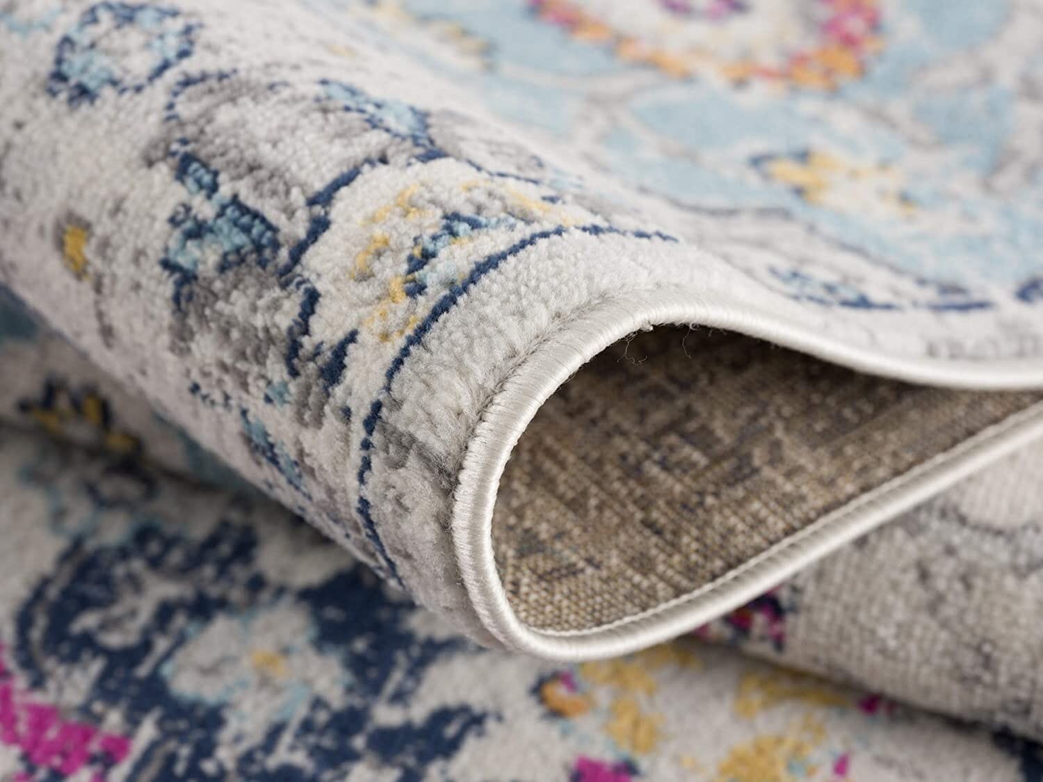 4' X 6' Blue and Ivory Floral Area Rug
