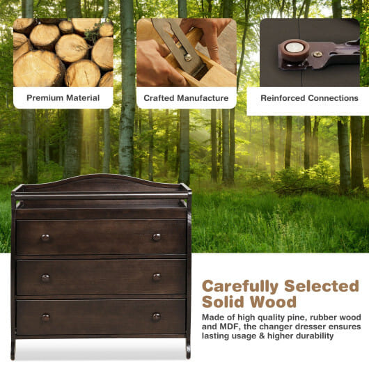 Baby Changing Table Infant Diaper with 3 Drawers and Safety Belt-Brown