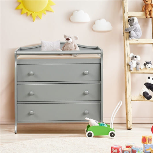 Baby Changing Table Infant Diaper with 3 Drawers and Safety Belt-Brown
