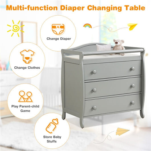 Baby Changing Table Infant Diaper with 3 Drawers and Safety Belt-Brown