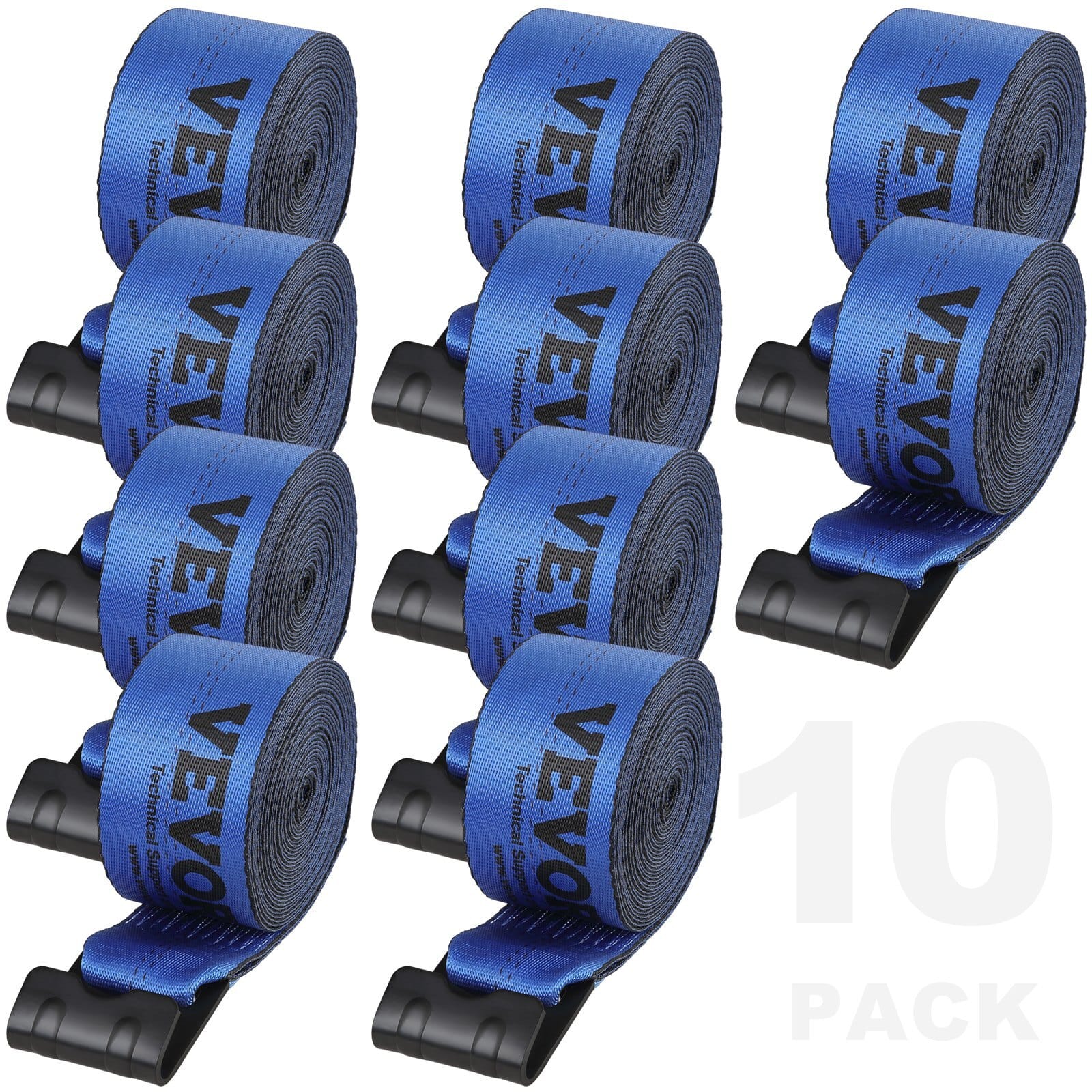 Winch Straps, 4" x 30', 6000 lbs Load Capacity, 18000 lbs Breaking Strength, Truck Straps with Flat Hook, Flatbed Tie Downs Cargo Control for Trailers, Farms, Rescues, Tree Saver, Blue (10 Pack)