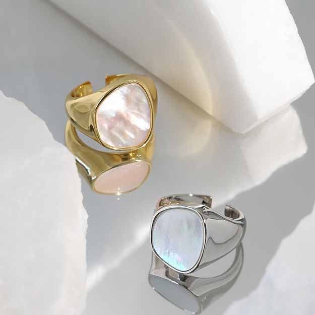 Simple Irregular Round Shell 925 Sterling Silver Adjustable Ring