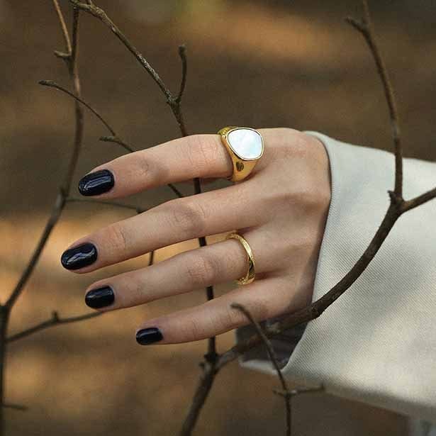 Simple Irregular Round Shell 925 Sterling Silver Adjustable Ring