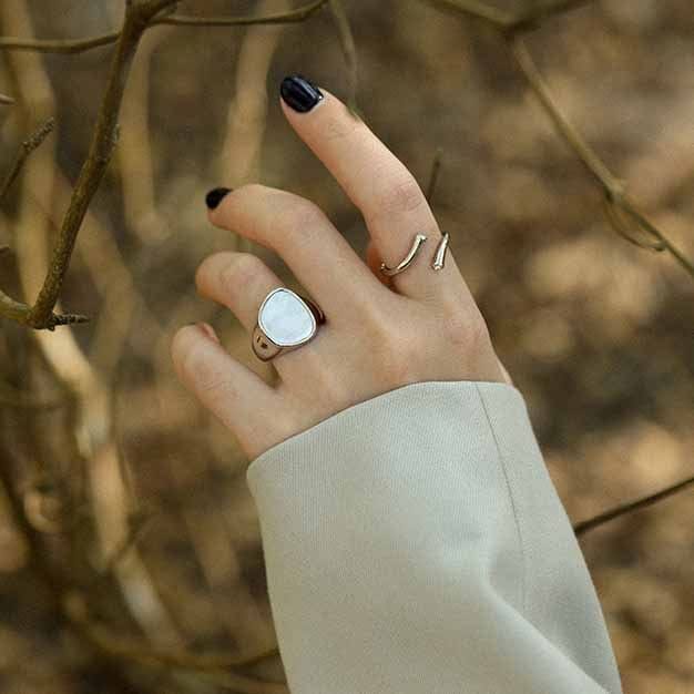 Simple Irregular Round Shell 925 Sterling Silver Adjustable Ring
