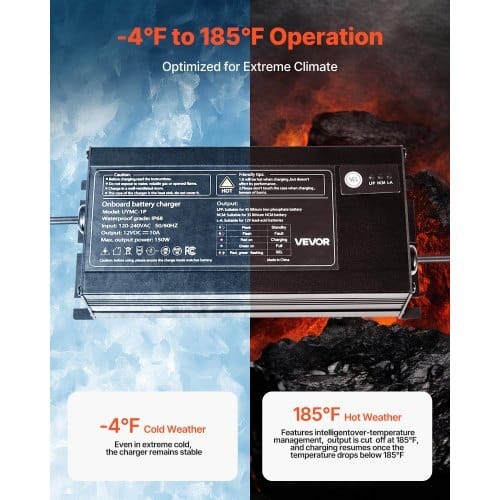 Marine Battery Charger, 1-Bank, 10A 12V Onboard Boat Charger, IP68 Waterproof Smart On-Board Battery Charger, for Lithium-Ion (LiFePO4), NCM, Lead-Acid Batteries, Large Boat, Yacht, RV, Trailer