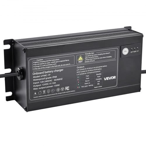 Marine Battery Charger, 1-Bank, 10A 12V Onboard Boat Charger, IP68 Waterproof Smart On-Board Battery Charger, for Lithium-Ion (LiFePO4), NCM, Lead-Acid Batteries, Large Boat, Yacht, RV, Trailer