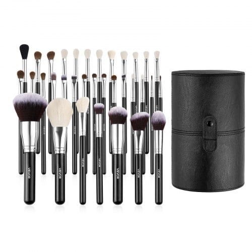 34-Piece Makeup Brush Set, Professional Brushes Kit for Foundation Blending Eyeshadow Concealer Blush - with Soft Bristles, Ergonomic Wood Handle, Travel-Friendly Case Included