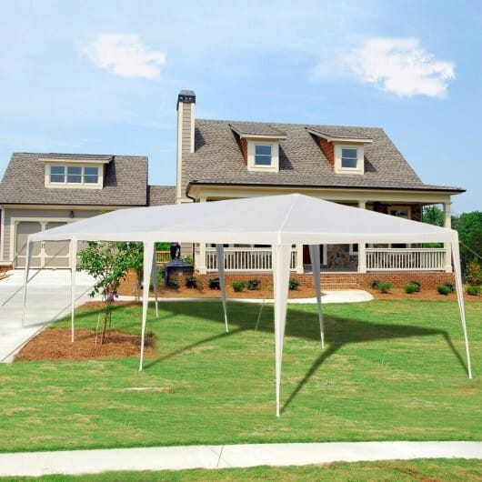 10 x 30 Feet Gazebo Canopy Tent with Connection Stakes and Wind Ropes - Color: White