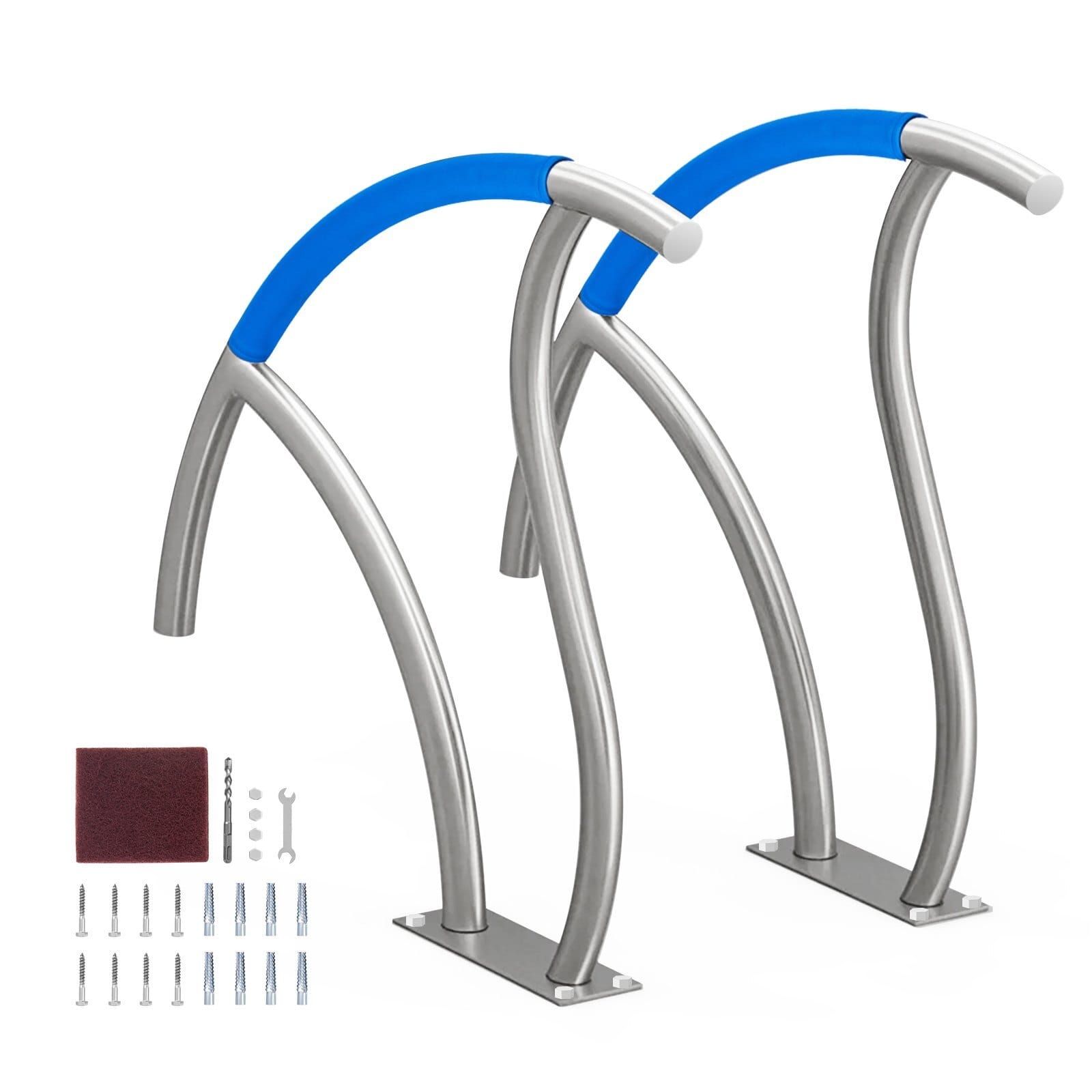 Pool Handrail, 2 PCS 30x30 in Pool Railing, Stainless Steel with Base Plate for Indoor/Outdoor Pools,Swimming Pool Safety Railing for Decks,Rust-Proof Grab Bar w/ Grip Cover&Accessories for Spas