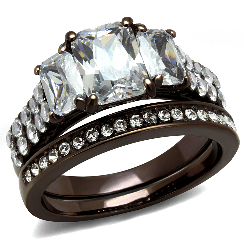 TK2646 - IP Dark Brown (IP coffee) Stainless Steel Ring with AAA Grade CZ in Clear
