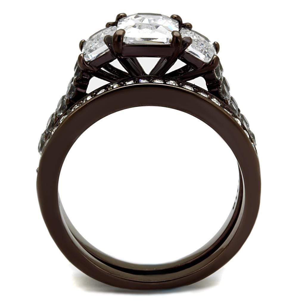TK2646 - IP Dark Brown (IP coffee) Stainless Steel Ring with AAA Grade CZ in Clear