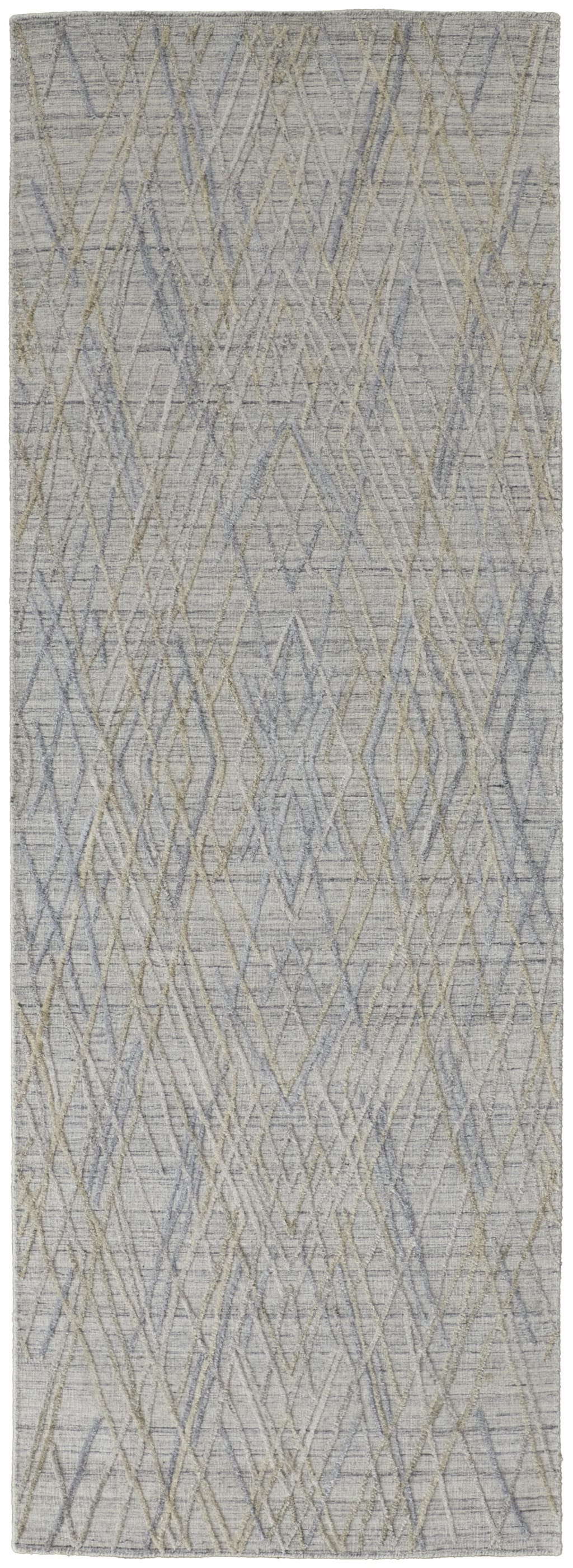 10' Gray and Ivory Abstract Hand Woven Runner Rug