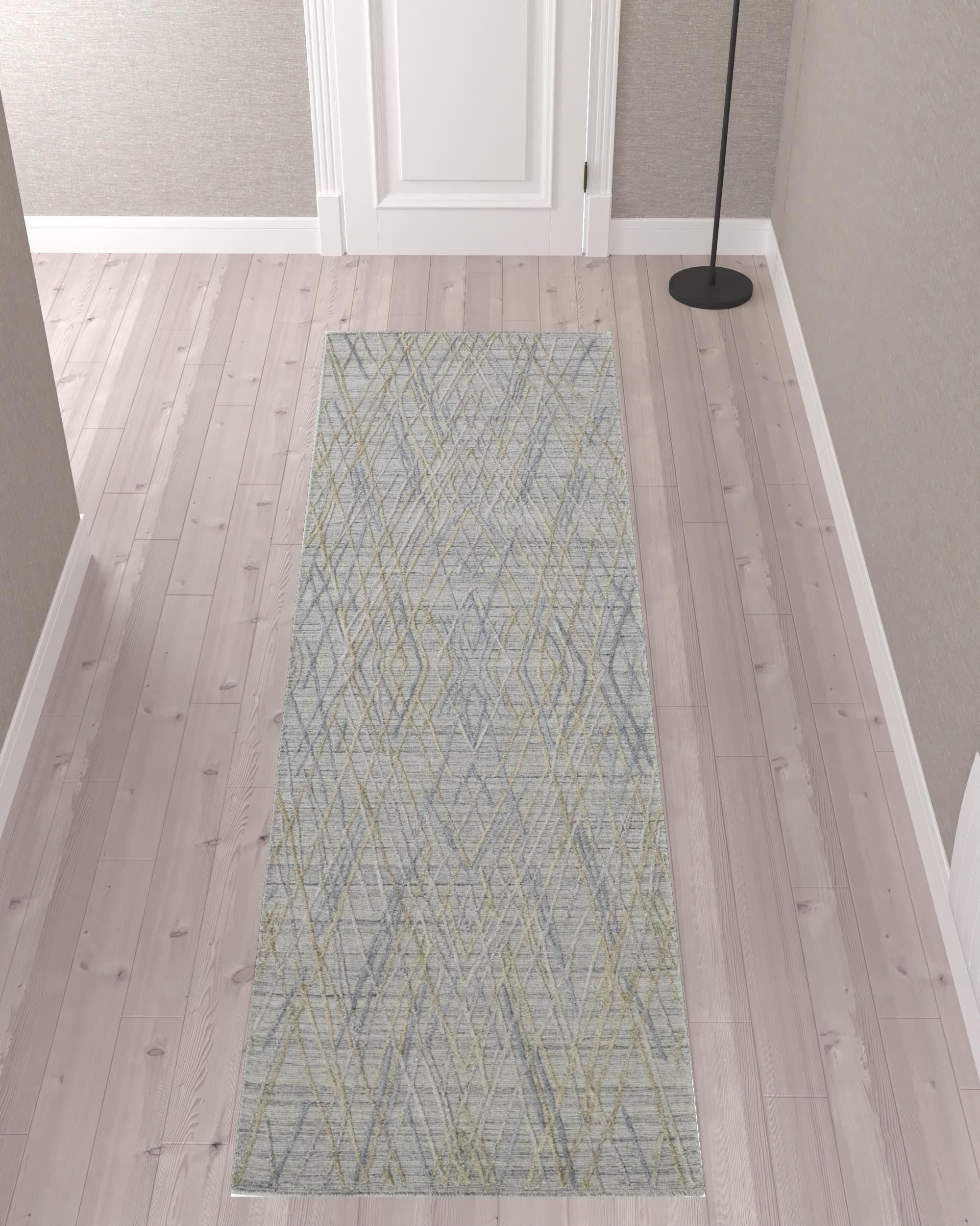 10' Gray and Ivory Abstract Hand Woven Runner Rug