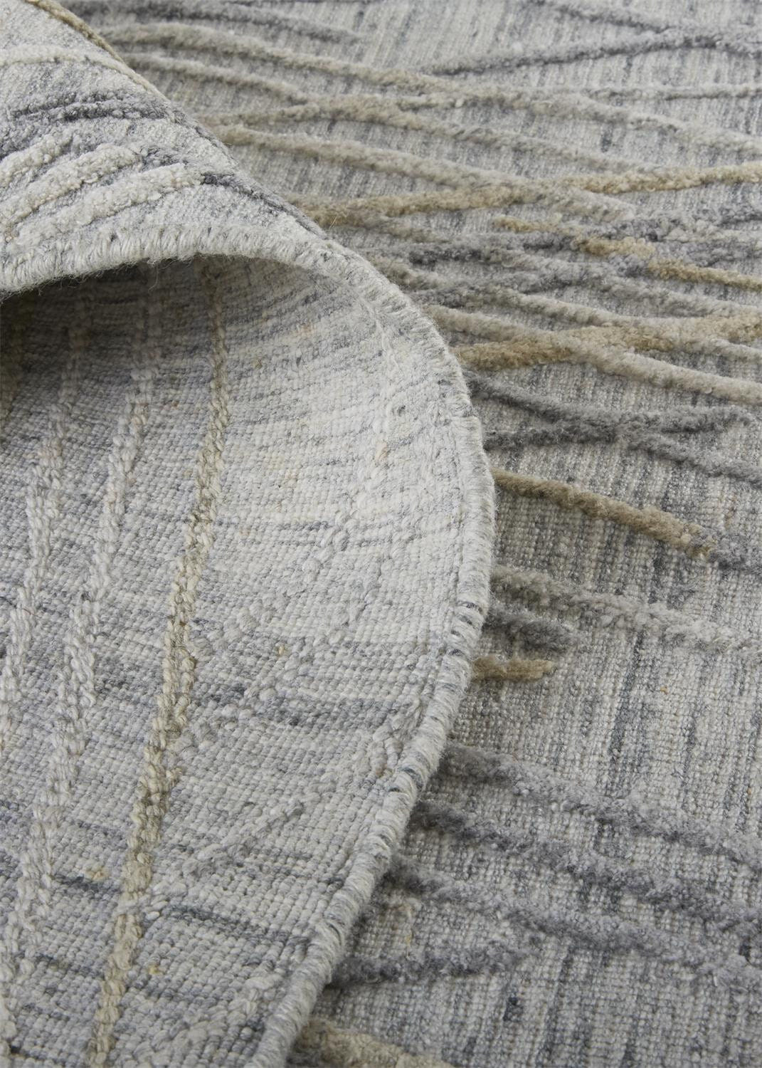 10' Gray and Ivory Abstract Hand Woven Runner Rug
