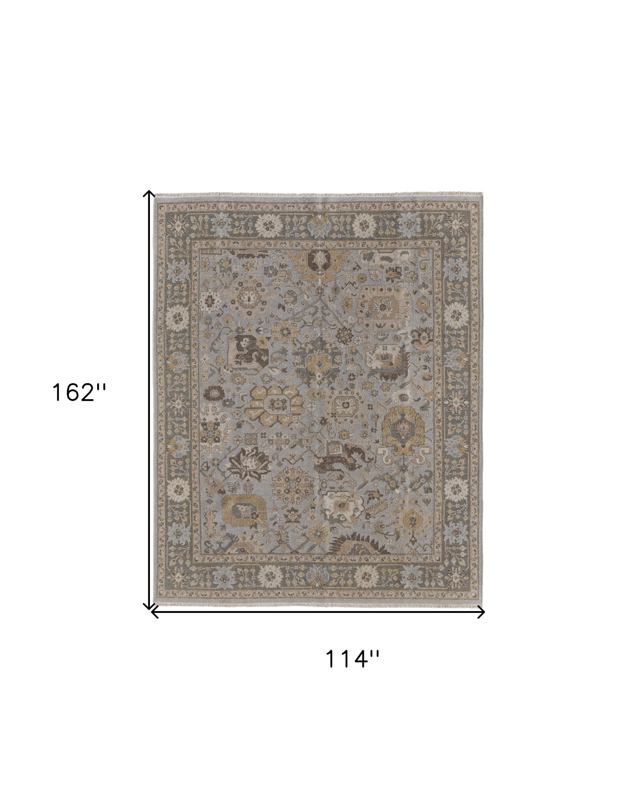 9' X 13' Gray and Brown Wool Oriental Hand Knotted Area Rug With Fringe