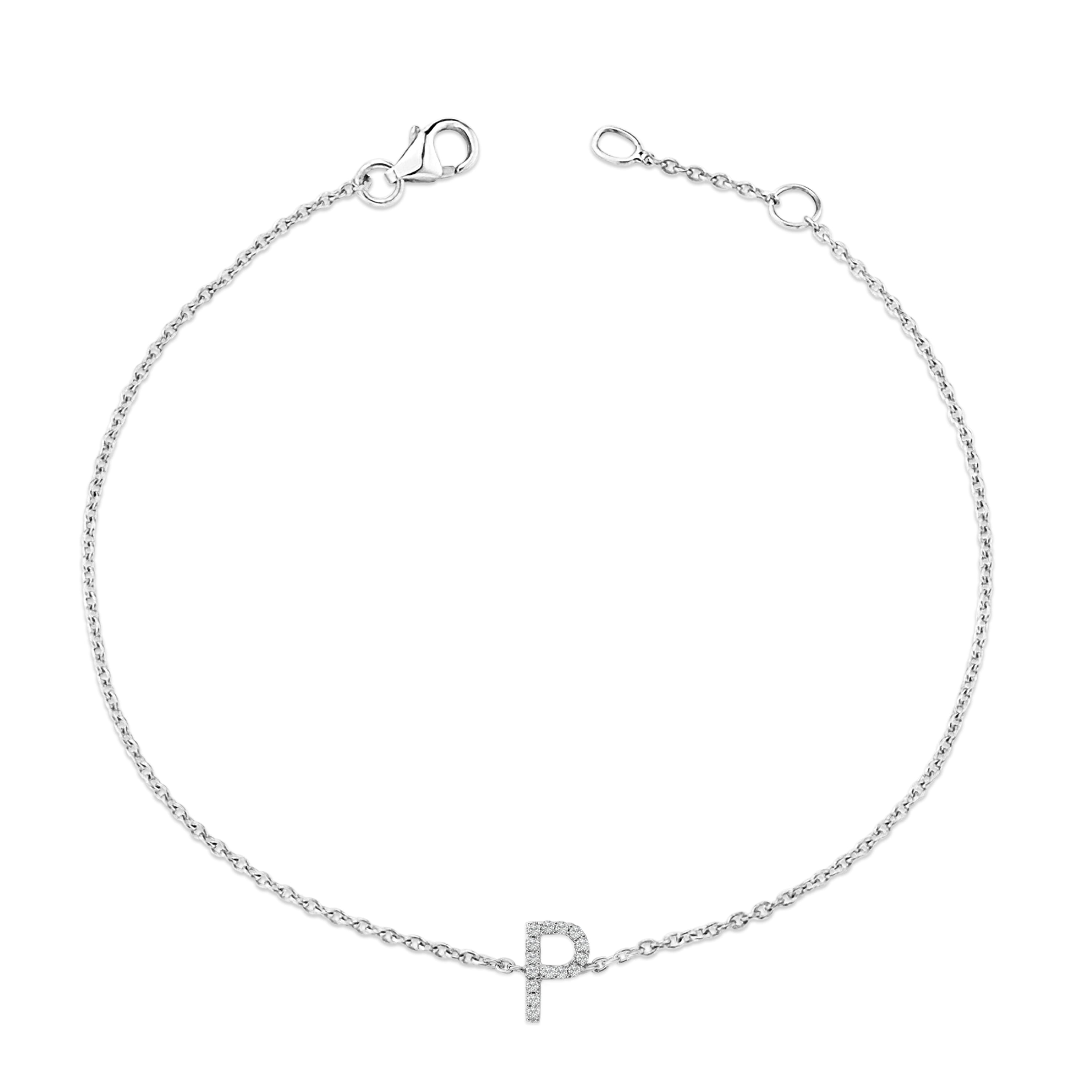 10K White Gold Diamond Accent "P" Initial Charm and Link Bracelet
