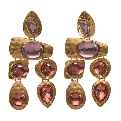 Gem Inlaid Irregular Shape Folk Style High Fashion Women Alloy Earrings - Champagne