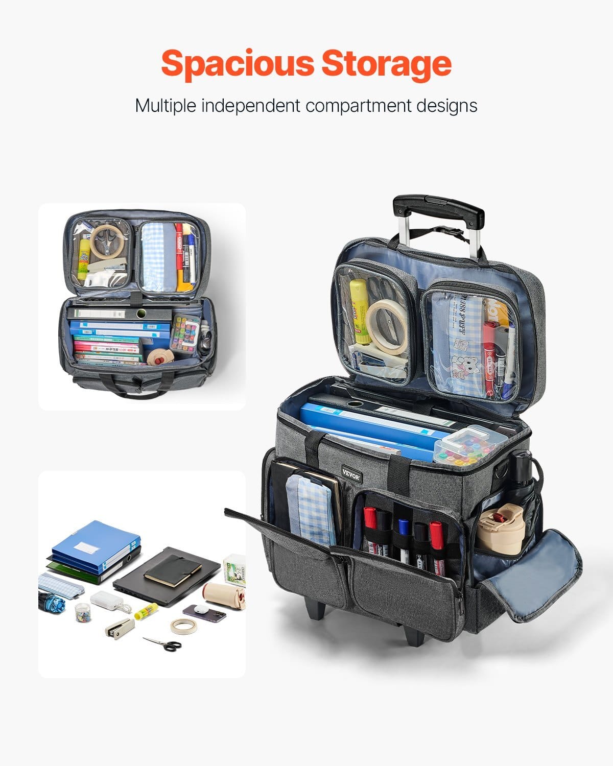 Rolling Laptop Bag, Fits Up to 15.6 Inch Laptop, Wheeled Briefcase, Teacher Roller Computer Tote Bag with Detachable Trolley & Telescopic Handle, Laptop Case for Work Travel, Women & Men (Gray)