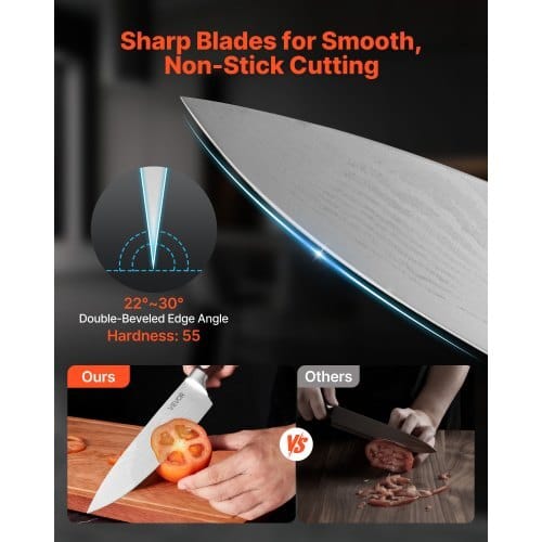 Kitchen Knife Set with Block and Sharpener, 15 Piece High Carbon Stainless Steel Knife Set, Rust-Resistant Kitchen Cutlery with Ergonomic Handle, Sharpening Rod & Premium Wooden Block, for Home