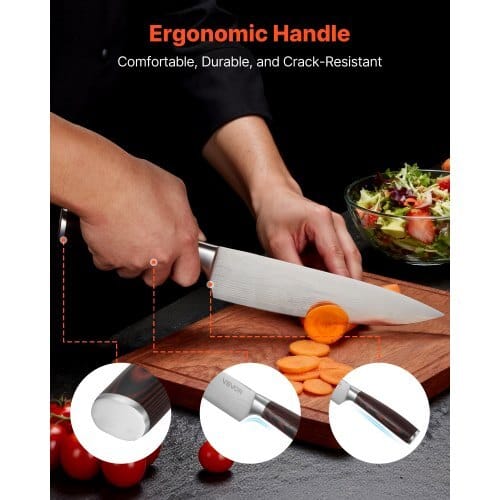 Kitchen Knife Set with Block and Sharpener, 15 Piece High Carbon Stainless Steel Knife Set, Rust-Resistant Kitchen Cutlery with Ergonomic Handle, Sharpening Rod & Premium Wooden Block, for Home