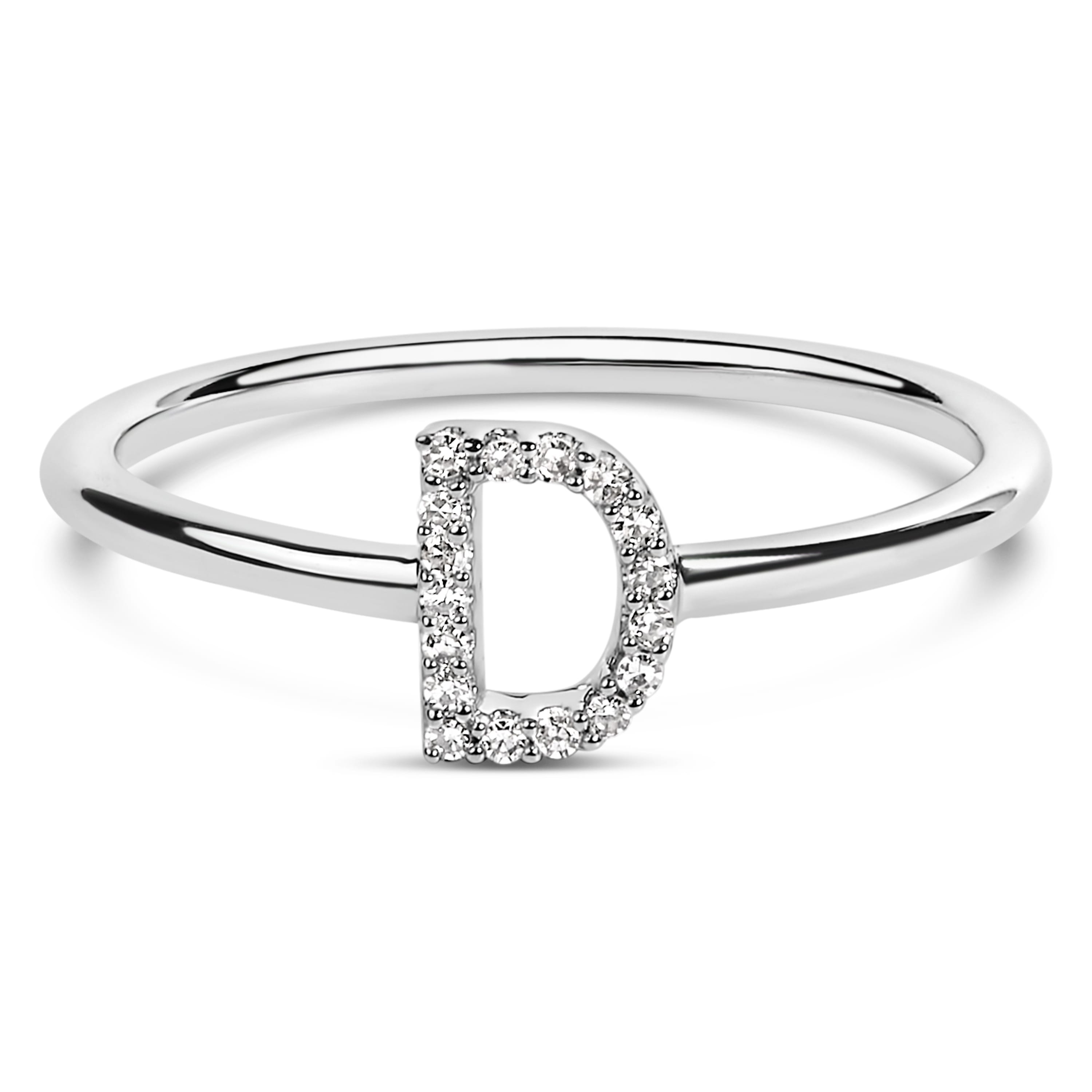10K White Gold Diamond Accent Initial "D" Ring