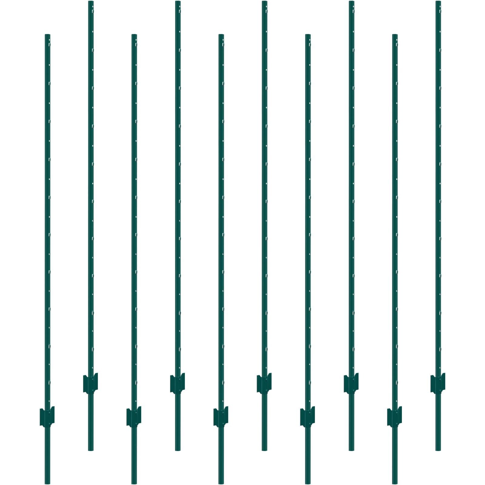 6 Feet Fence Post, 10 Pack U-Channel Heavy Duty Metal Fence Posts, Sturdy Steel Fence Stakes for Garden Yard, Lawn, Farms and Outdoor Wire Fencing, Green