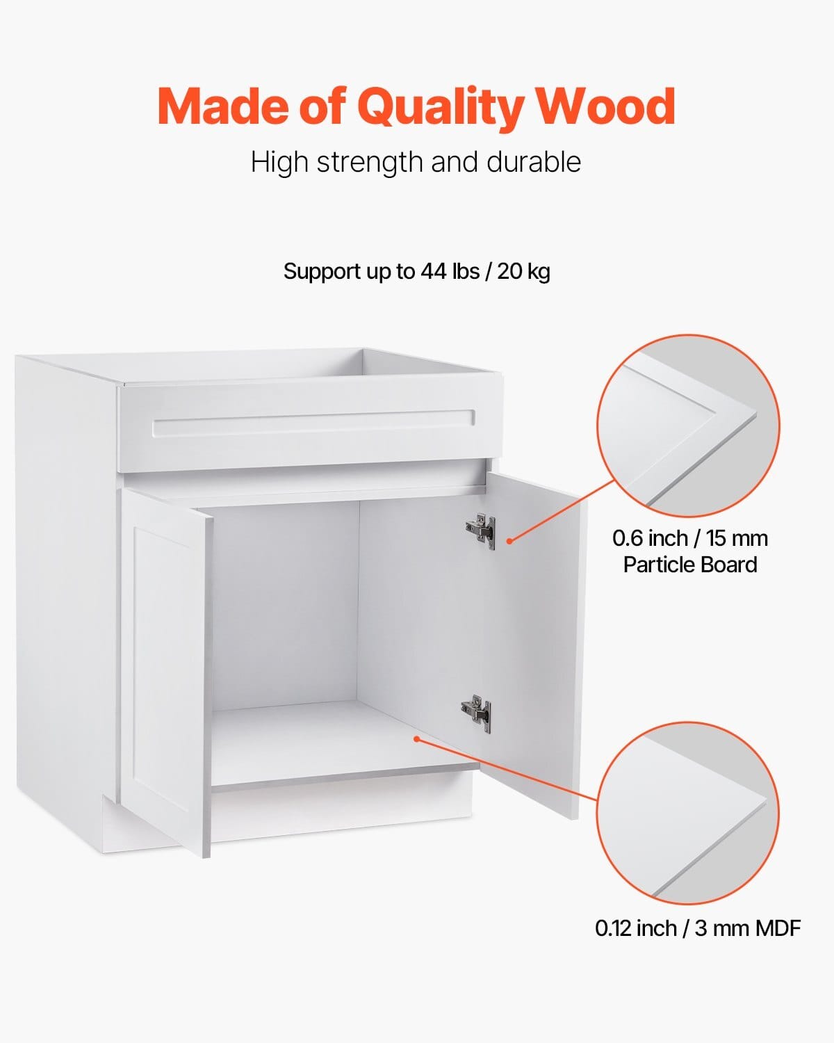 White Shaker Base Cabinet, 30-Inch Unassembled Sink Base Cabinet, 30" W x 24" D x 34.5" H Ready to Assemble Cabinet with Soft-Close Doors and Adjustable Shelf, for Home Office