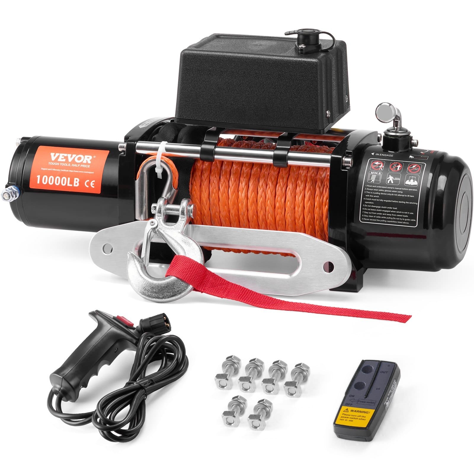 Electric Winch, 10,000 lb, 12V DC Truck Winch with ?¦7/20 in x 65 ft Synthetic Rope Aluminum Fairlead Wireless & Wired Remote Control, IP55 Waterproof for Towing Off-Road SUV Jeep Trailer Boat