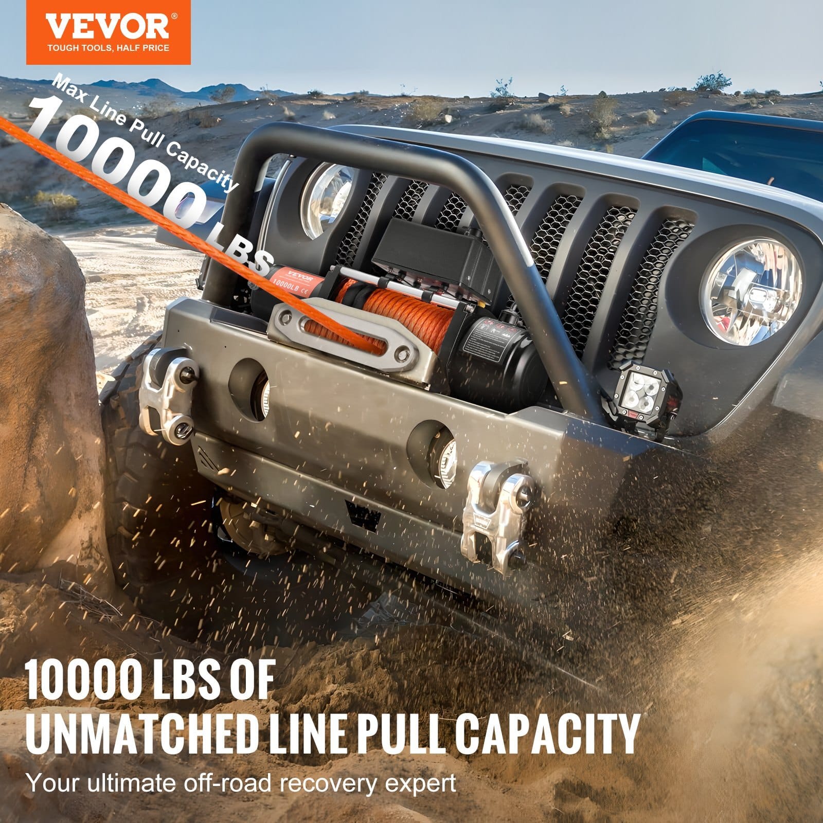 Electric Winch, 10,000 lb, 12V DC Truck Winch with ?¦7/20 in x 65 ft Synthetic Rope Aluminum Fairlead Wireless & Wired Remote Control, IP55 Waterproof for Towing Off-Road SUV Jeep Trailer Boat