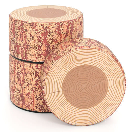 3-Piece Tree Stump Stool Set with Wood Printing Nature Decoration-Dark Walnut - Color: Dark Walnut